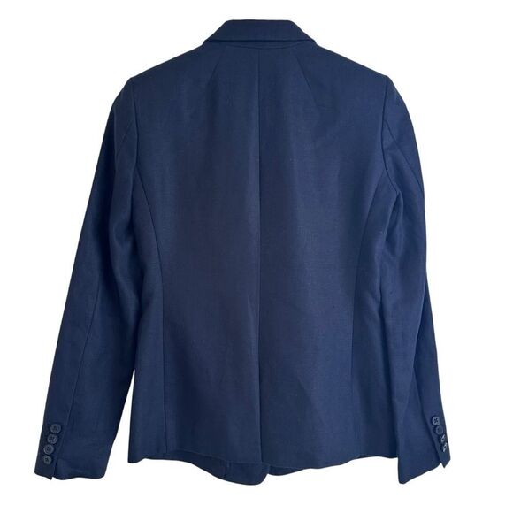 J Crew Navy Blue 100% Linen One Button Structured Blazer Size 4 - Picture 2 of 7